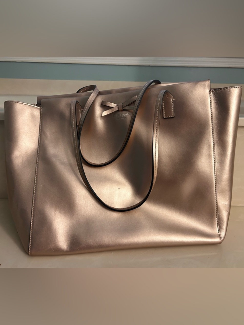 kate spade Metallic Rose Gold Tote with Bow Detail